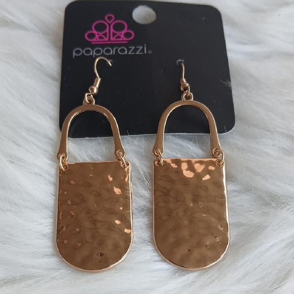 paparazzi Jewelry - Paparazzi Gold Textured Earrings Modern Artisanal Design